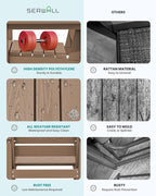 SERWALL Outdoor Dining Set for 6, HDPE Furniture with Umbrella Hole & Bench & Chairs, All Weather, Brown