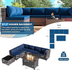 Kullavik 8 Pieces Outdoor Patio Furniture Set with 43" 55000BTU Gas Propane Fire Pit Table PE Wicker Rattan Sectional Sofa Patio Conversation Sets,Navy Blue
