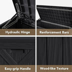 Devoko 120 Gallon Deck Box Resin Outdoor Storage Box Waterproof for Patio, Large Outdoor Storage Bench Lockable for Outside (Black)