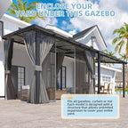 AECOJOY 10' X 8' Gazebo for Patio, Small Wall-Mounted Lean to Gazebo Pergola with Curtains and Netting, 8x10 Hard Top Pergolas and Gazebos on Clearance for Lawn Backyard Garden Deck