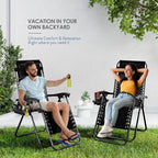Nestl Zero Gravity Chairs Set of 2, Patio Lounge Chair Outdoor with Pillows & Cup Holder Trays, Adjustable Steel Mesh Reclining Camping Chair, Folding Patio Lawn Chair for Deck, Beach, Yard - Black