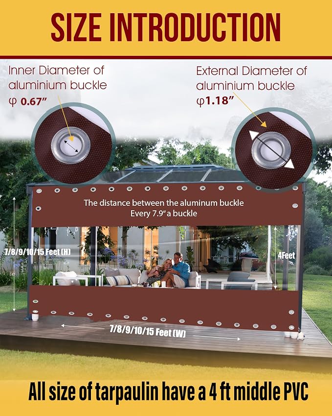 Outdoor Curtains 8 ft x 8 ft Clear Vinyl Patio Enclosure in Brown