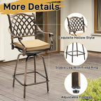 VINGLI Outdoor Swivel Bar Stools Set of 2, Cast Aluminum All-Weather Patio Bar Height Chairs, Patio Bar Dining Chairs Outdoor Swivel Patio Furniture (Grid Back)