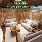 Aoxun 12x16FT Gazebo Outdoor Hardtop Pergolas with Mosquito Netting and Curtains Large Gazebo with Galvanized Steel Double Roof for Gardens, Decks, Patios, Parties (Brown)