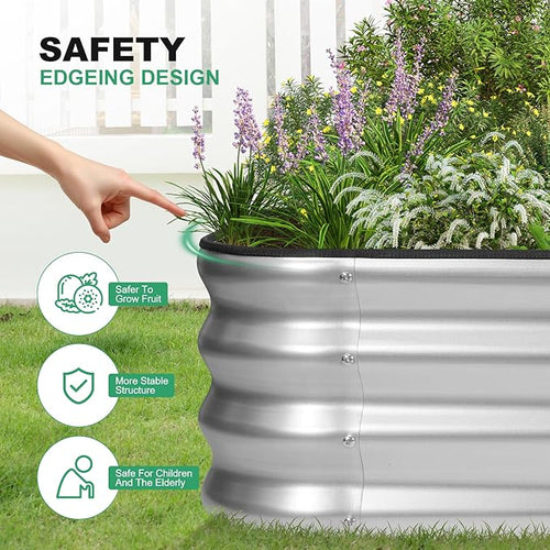 1MORE Raised Garden Bed -5X3X1 Galvanized Planter Box for Outdoor Gardening,4 in 1 Modular Raised Bed Kit with Protective Tape, Gloves for Herb,Ideal for Vegetables and Plants.Sliver-1Pcak