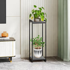 2-Tier Plant Stand Indoor, 34" Tall Modern Plant Shelf Corner Flower Pot Holder Organizer for Living Room Balcony Garden, Oak Grey