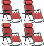 Homall Zero Gravity Chair Patio Folding Lawn Outdoor Lounge Gravity Camp Reclining Lounge Chair with Cup Holder Pillows for Poolside Backyard and Beach Set of 4 (Red)