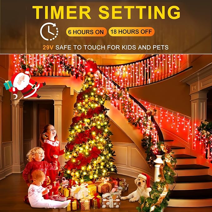 String Lights, 400 LED, 33 ft Red, 8 Lighting Modes for Indoor and Outdoor Use