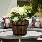 Wooden Barrel Planters Flower Pots for Indoor Outdoor Plants, 10+11.5 inch Rustic Patio Garden Front Porch Planters Plant Pots Outdoor Decor Set of 2