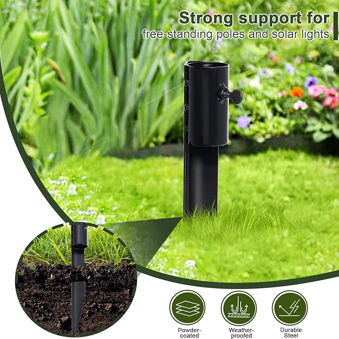 Steel Torch Stakes for Tiki Torches, Freestanding Poles and Solar Lights, 10inch Torch Stand Stakes Outdoor Light Stakes Garden Stakes for Lights (4 Pack)