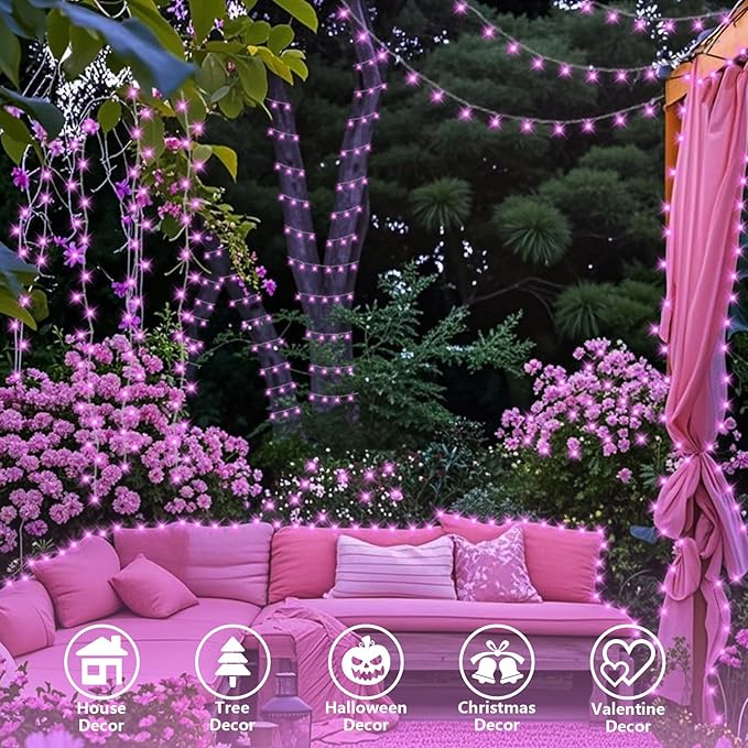 String Lights 165ft 500 LED Pink, Waterproof with Memory and Timer