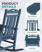 Ciokea Oversized Outdoor Rocking Chairs Set of 2, 380lbs Heavy-Duty Large Patio Rocker, High Back Cozy Porch Chairs, Weather Resistant Patio Rocking Chairs for Outside, Fire Pit, Deck, Slate Blue