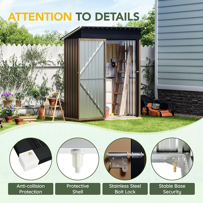 Storage Shed, 5x3 ft Brown Steel with Lockable Doors