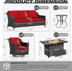 Joyside Wicker Patio Furniture Sets, 6 Pieces Upgraded Large Size Outdoor Furniture with Swivel Rocking Patio Chairs, Two 3-Seat Sofa, Fire Table, Coffee Table, Thick Cushions, Wide Armrest, Red