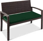Best Choice Products Outdoor Bench 2-Person Wicker Garden Patio Benches Seating Furniture for Backyard, Porch w/Seat Cushion, 700lb Capacity - Midnight Green/Brown