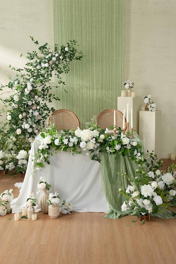 Artificial Eucalyptus Garland Runner, 6 ft White Olive Wedding Table Decor