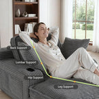 67" Oversized Chaise Lounge Chair Indoor, Soft Boneless Cloud Couch with 3 Pillows, 4 Side Pockets and 2 Cup Holders, Comfy Corduroy Sleeper Couch for Living Room Bedroom