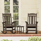LUE BONA Outdoor Rocking Chairs Set, 3-Piece, Poly Porch Rockers with Table, Plastic Weather Resistant Rocking Chair Set for Outdoor Indoor, Garden, Backyard, 350lb, Brown, Chairs+Table