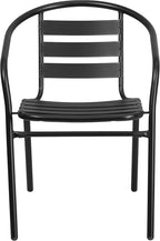 Flash Furniture Aluminum Slat Back Stacking Outdoor Restaurant Chairs, Modern Stackable Patio Chairs for Restaurants, Set of 4, Black