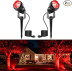 L LOHAS LED Red Spotlight Outdoor, Tree Spot Lights for Yard, Auto On/Off 5W 120V Landscape Lighting for House, Holiday, Christmas Decoration, 450LM IP66 Waterproof, UL Listed, 2 Pack