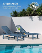 SERWALL Outdoor Chaise Lounge Set of 6, HDPE Pool Lounge Chair with 5-Position Adjustable Backrest, Patio Lounger with Rolling Wheels & Cup Holder for Pool, Navy