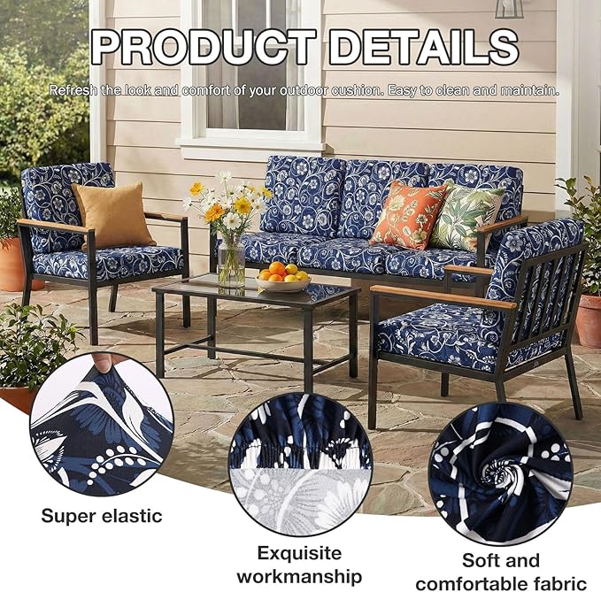 Cushion Covers for Patio, 14 Piece Stretch Set in Baroque Print