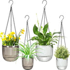 Maxcheck 4 Pcs Self Watering Hanging Planters Indoor Gift 6.5'' 4.5'' Hanging Flower Pots Baskets Outdoor Self Watering Plant with 3hooks Drainage Holes for Home(Grey,Clear)