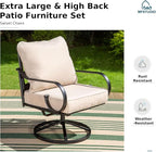 MFSTUDIO 7 Seats Large Metal Patio Conversation Sets, 5 Pieces Outdoor Furniture Sofa with 2 Swivel Chairs, 1 Sofa(3-seat), 1 Loveseat and Table for Outside Balcony Backyard Poolside