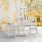 LUE BONA Outdoor Rocking Chairs Set, 3-Piece, HDPS Poly Porch Rockers with Table, Plastic Weather Resistant Rocking Chair Set for Outdoor Indoor, Garden, Backyard, 350lb,White Chairs+Table