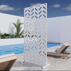 Casaphoria Metal Privacy Screen Outdoor, 72" H x 35" W Freestanding Decorative Privacy Screen for Patio Deck Balcony Garden with Stable Base, White-Keith