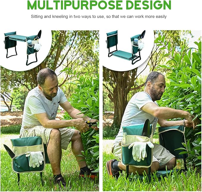 KVR Upgraded Garden Kneeler and Seat with Thicken & Widen Soft Kneeling Pad,Heavy Duty Foldable Gardener Stool with 2 Tool Pouches,Gardening Gifts for Women Mom Men Seniors¡­…