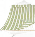 SUNCREAT Portable 2 Person Hammock with Hardwood Spreader Bar, Cotton Rope Outdoor Hammock with Polyester Pad, Green&Beige