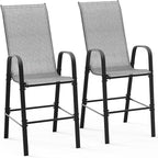 VINGLI Set of 2 Stackable Outdoor Bar Stools – Sling Chairs with High Back & Armrests, for Lawn, Garden, Bar, Grey