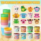 Capoda 24 Sets Garden Flower Pots Crafts Kit DIY Spring Plastic Seedling Nursery Pots with Stickers Plant Labels Growth Charts Planting Growing Tools Classroom Activities Project Gifts (Colorful)
