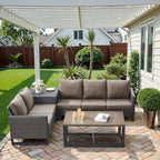 Belord 5-Seater Patio Conversation Set - 4 Piece Outdoor Sectional Furniture Set with Large Storage Box and Coffee Table Outdoor Patio Furniture Set for Garden Poolside Backyard Brown