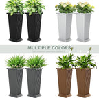 Tall Outdoor Planters Set of 2, 24" Tapered Outdoor Tall White Planter for Front Porch, Large Indoor Modern Planter Flower Pots with Tray, Drainage Holes (Ribbed)