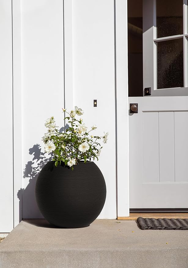 Veradek Strata Series Sphere Round Planter for Patio & Backyard | Durable Plastic-Stone Material | Modern Décor for Tall Trees and Plants