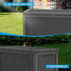 ROJIK Outdoor Storage Housing Deck Box - Waterproof Patio Furniture, Garden Tools, Cushions, Pool Accessories Storage Bench with Lockable Lid and Side Handles (Black, 315 Gal)