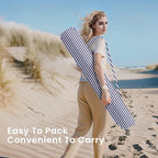 PHI VILLA 7ft Beach Umbrella with Fringe & Sand Anchor, Outdoor Patio Heavy Duty Windproof Portable Tassel Umbrellas for Sand with Push Button Tilt & Carrying Bag, UPF 50+, Stripe Blue & White