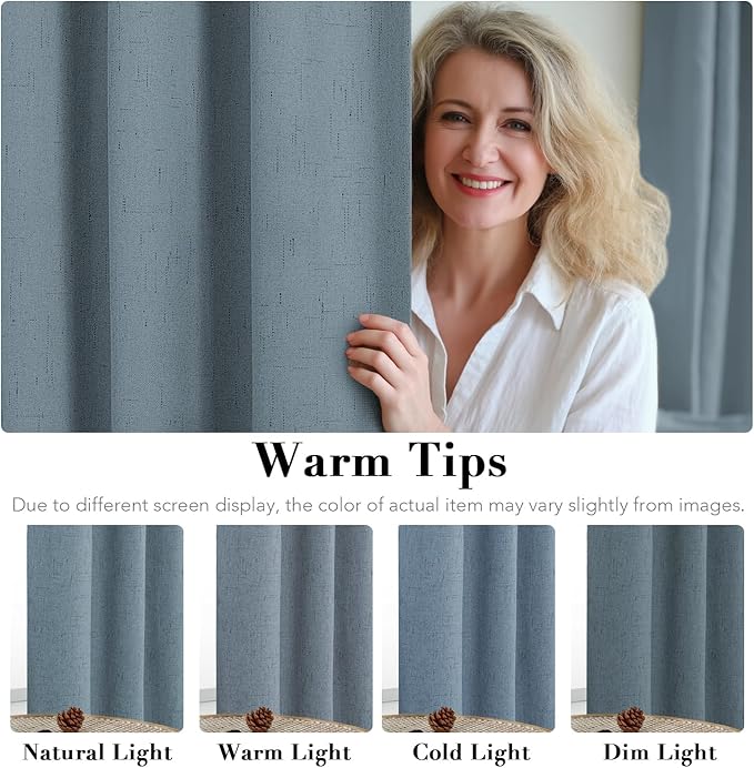 H.VERSAILTEX Primitive Linen Curtains 100% Blackout Curtain Drapes Burlap Curtains with White Thermal Insulated Liner, Grommet Top Drapes Living Room/Bedroom (2 Panels, 42 x 63 Inch, Stone Blue)