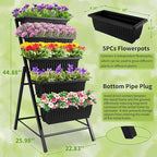 Homdox 3.74FT Vertical Garden Bed, 5 Tiers Vertical Raised Garden Planter, 23 * 26 * 45Inch Outdoor Garden Raised Bed with 4 Hooks, Vegetable Flower Planter Raised Stand for Garden Patio Yard, Black