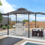 ABCCANOPY Grill Gazebo with 2 Side Awnings - 14x5 Outdoor BBQ Canopy Shelter with 2 Led Lights for Patio Backyard Grilling (Dark Gray)