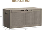 Devoko 100 Gallon Waterproof Large Resin Deck Box Indoor Outdoor Lockable Storage Container for Patio Furniture Cushions Garden Tools (100 Gallon, Light Brown)
