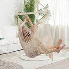 Hammock Chair，Max 330lbs, Large Hanging Chair, Soft Cotton Rope Swing Chair with High Load-Bearing Metal Rod,Indoor Outdoor Garden Yard Living Room Use