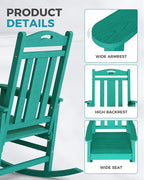 Ciokea Oversized Outdoor Rocking Chair, 380lbs Heavy-Duty Large Patio Rocker, Weather Resistant & Anti-Fade Porch Chair, High Back Cozy Rocking Chair for Outside, Fire Pit, Deck, Garden, Aruba Blue