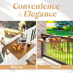 Idzo FSC Acacia Wood Folding Balcony Bar Table for Railings, Adjustable Height & Width, Teak Brush Finish Durable Against Weather, Ideal Spacious Dimension of 27 9/16 x 21 5/8 Inch, Rectangular Design