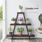 Plant Stand For Indoor Outdoor Tiered Plant Shelf 3 Tier 8 Potted Bamboo Flower Holder Ladder Rack For Multiple Triangle Table Plant Pot Stand (Brown)