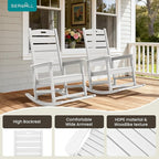SERWALL Outdoor Rocking Chair Set of 2, Oversized Rocking Chair with Footboard for Adults, HDPE All Weather Resistant Rocking Chairs for Patio, 350lbs Weight Capacity, White