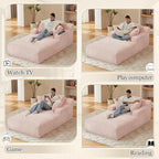 Chaise Lounge Chair Indoor, 50 Inch Oversized Corduroy Upholstered Boneless Sofa Bed, Deep Seat Sleeper Couch Reading Chairs, Cloud Sofas Couches for Living Room (Pink, 50" W x 80" D)