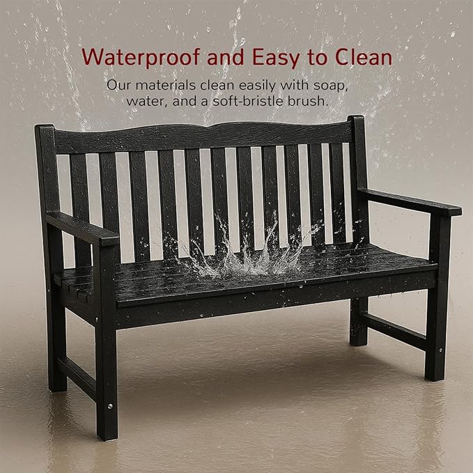 Stoog All-Weather Outdoor Bench & Chairs Set, 3-Piece Patio Furniture Set, Include 1 Garden Bench and 2 Garden Chairs, Never Rot or Fade, Black